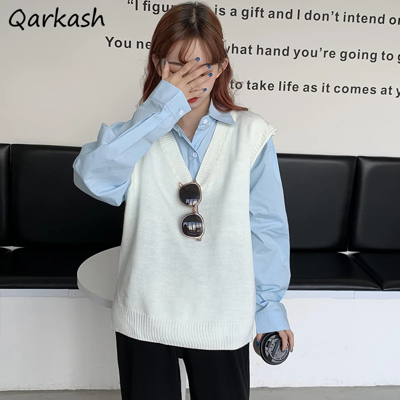 

Solid Sweater Vest Women Autumn Simple Newest Stylish Teens Prevalent V-neck Clothing Cozy Basic Tender Preppy Daily Holiday Ins