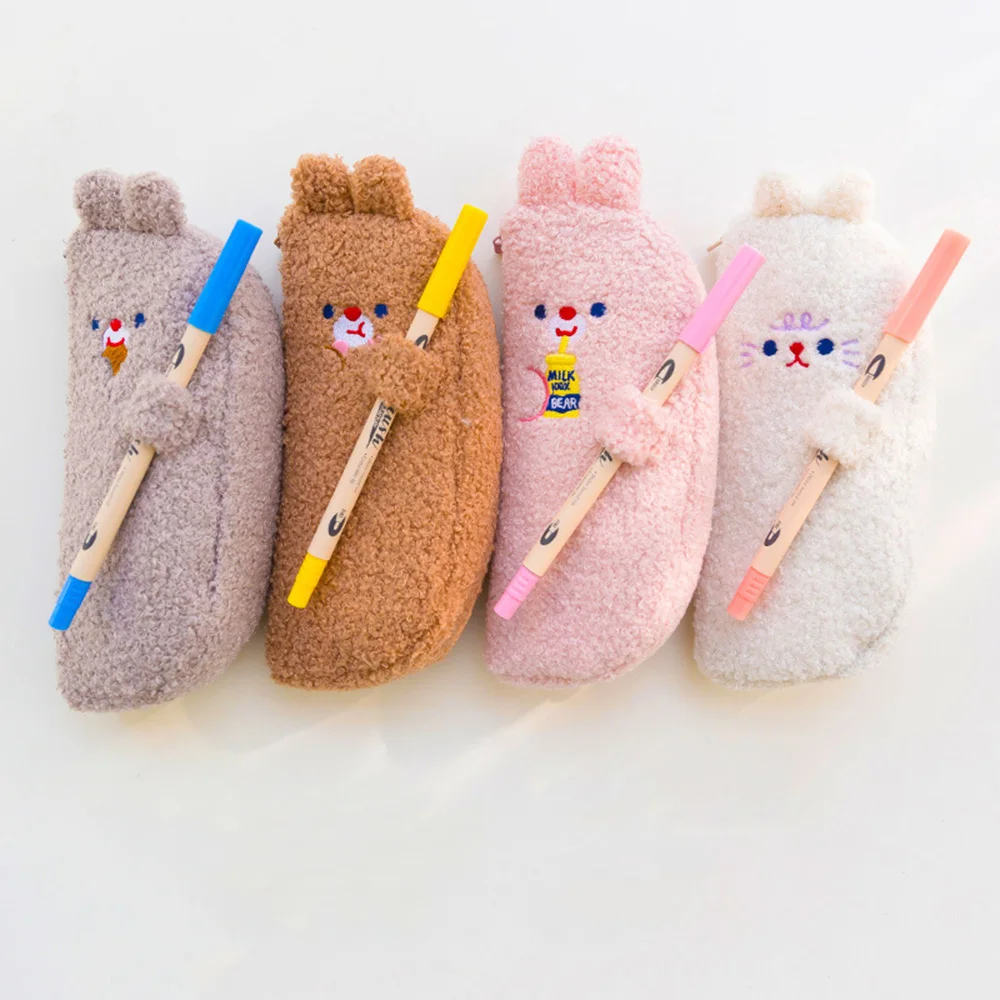 Милый школьный чехол карандаш Kawaii плюшевый пенал с медвежонком для девочек и