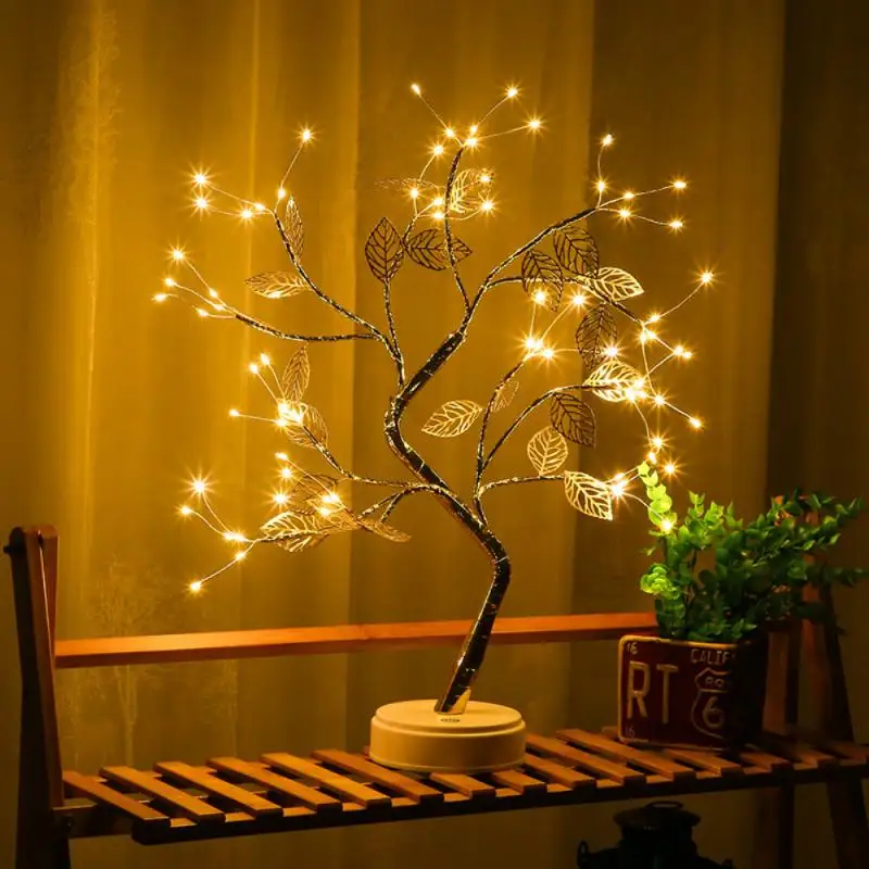 

New Tree Lamp LED Warm Light Gold Leaf Copper Wire Tree Lamp Small Table Lamp Battery USB Universal Decorative Tree Lamp