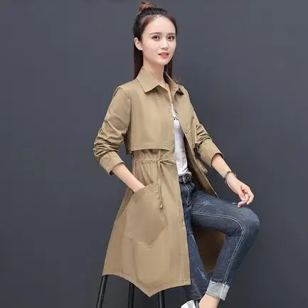 Пальто для женщин 2020 тонкое пальто на молнии с поясом женское хлопковое зеленое