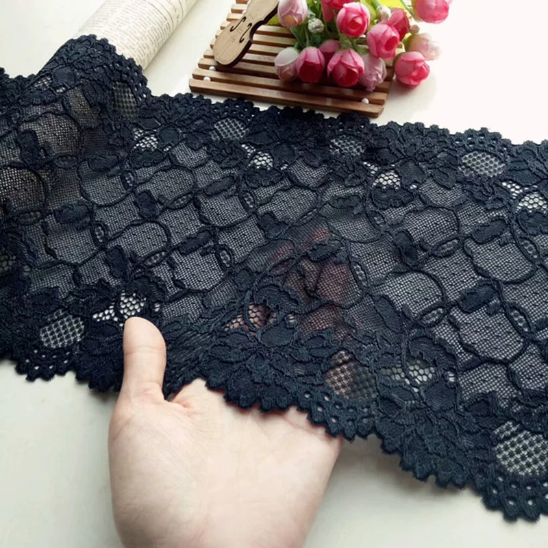 

10Meters Handmade Hair Decoration Black Flowers Elastic Bilateral Fabric Stretch Trim Wedding Dress Skirt Garment Doll Lace Trim