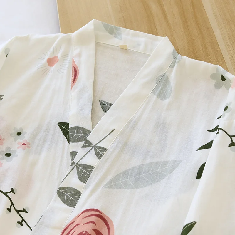 2023 new Japanese kimono suit pajamas spring and summer ladies cotton three-quarter sleeves big flowers home clothes thin loose