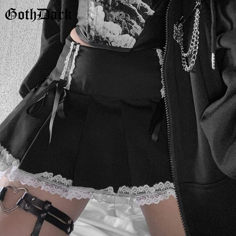 

Goth Dark Lace Mall Gothic Grunge Black Women Mini Skirts Punk Harajuku Bandage Alt Clothes Pleated Skirt Summer Party Clubwear
