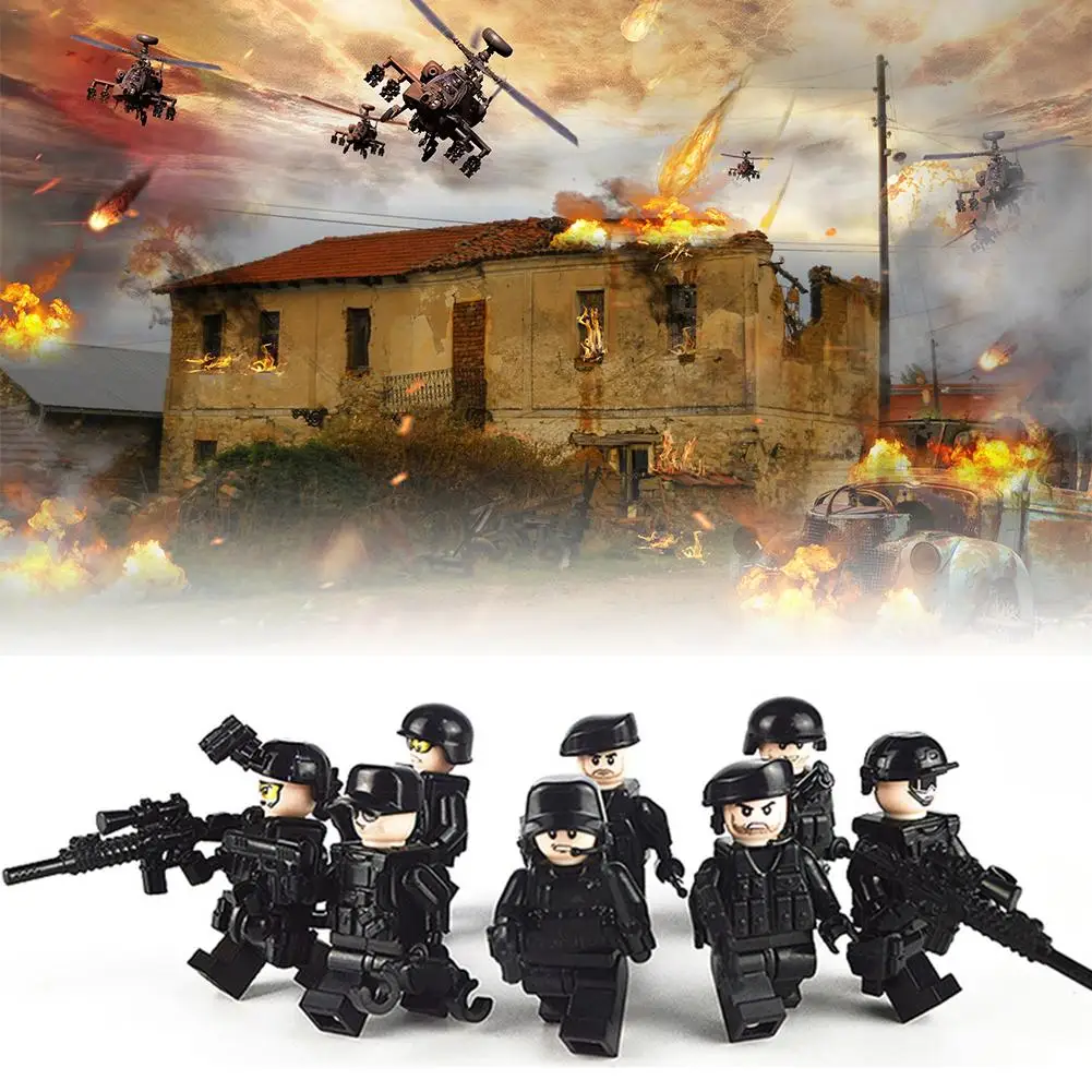 

8PCS Assembled Building Blocks Military Special Forces Soldiers Bricks Figures Guns Weapons Compatible Legoings Building Blocks