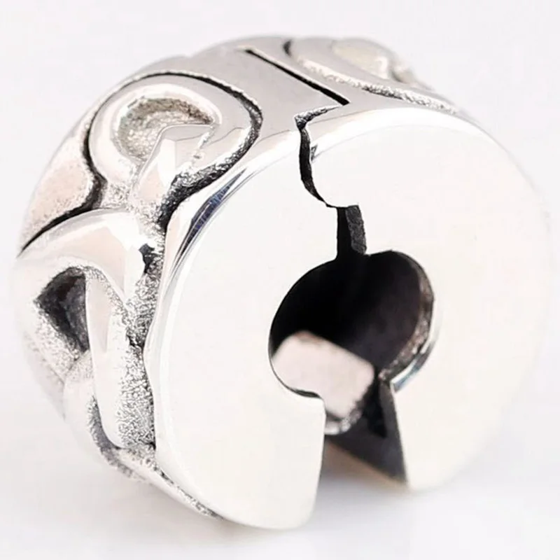 

100% 925 Sterling Silver Charm Round Texture Clip Fit Pandora Women Bracelet & Necklace Diy Jewelry
