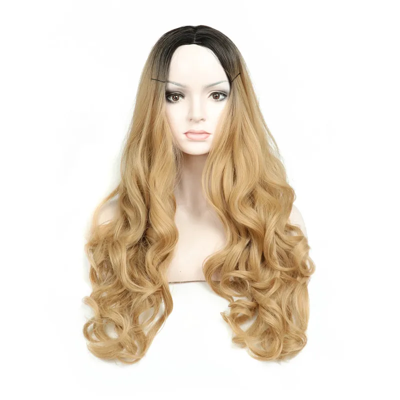 

Synthetic Blonde Wigs for women -Long Wavy Right Side Parting NONE Lace Heat Resistant Replacement Wig Full Machine Made 24 inch
