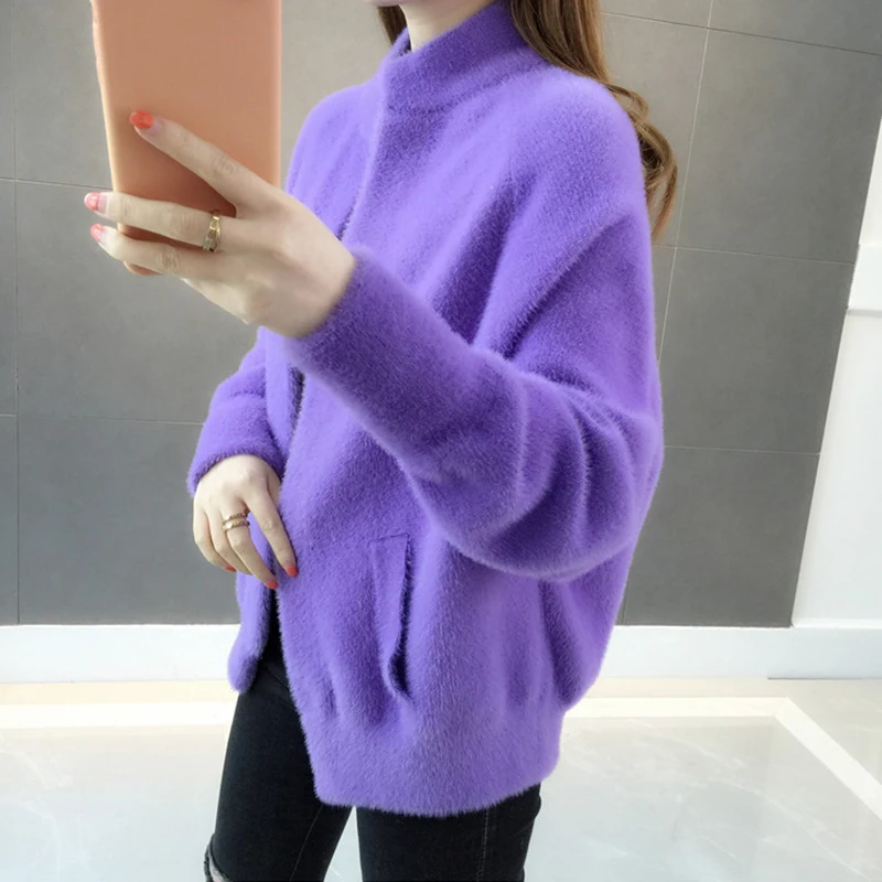 Sweater Women Cardigan Coat 2020 Autumn New Loose Imitation Mink Cashmere Tops Female Short Knit Outerwear AN298 |