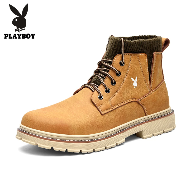 PLAYBOY/Новые ботинки; мужские кожаные кроссовки; модные зимние теплые ботинки; Мужская дышащая обувь на шнуровке; мужская повседневная обувь