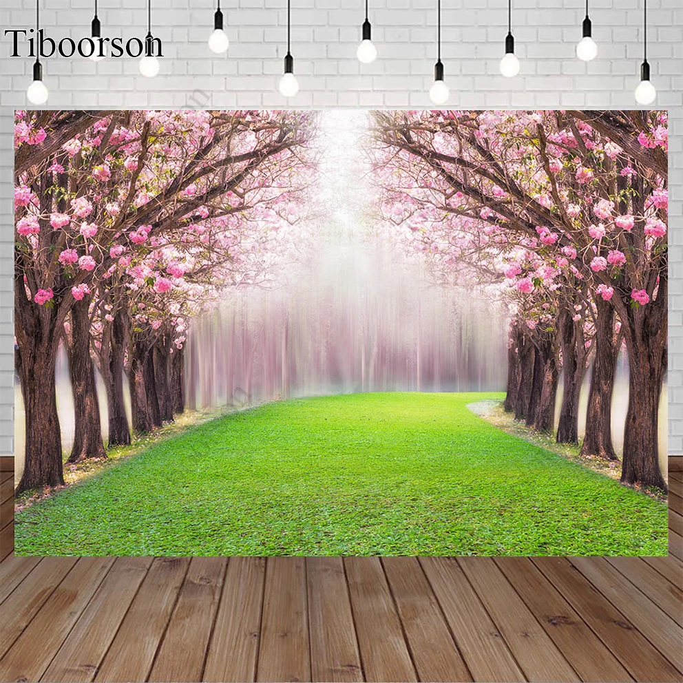 

Valentine's Day Natural Scenery Flowers Bloom Green Grass Street Photography Backdrops for Portraits Photo Studio