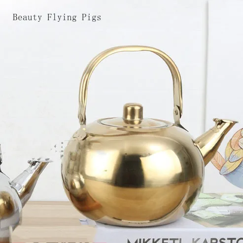Толстый изысканный чайник из нержавеющей стали желтый с быстрым нагревом для