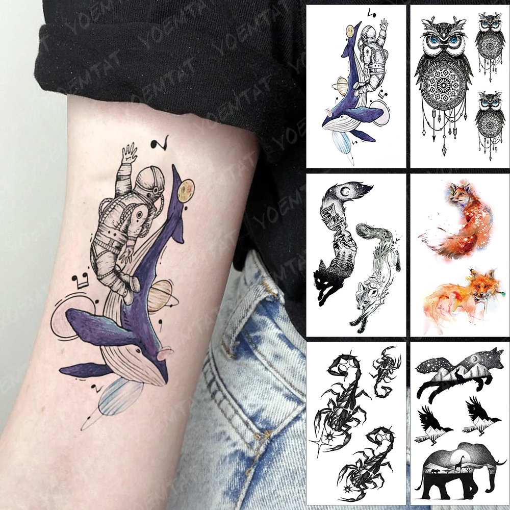 

Водостойкая временная татуировка наклейка космонавт КИТ флэш-тату музыка Вселенная Луна на руку запястье поддельные татуировки для боди-а...