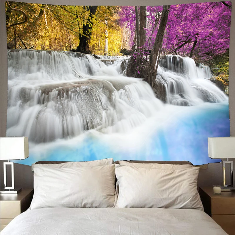 Лесной водопад пейзажа дешевые гобелен арт психоделические стене висит пляжное
