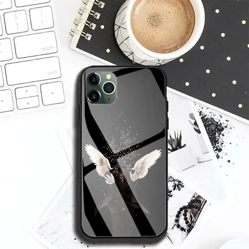 

Angel Wings Phone Case For Iphone 12 11 Pro MAX XR X 7 8Plus SE2020 DIY Shockproof Glass Soft Silicone Edge
