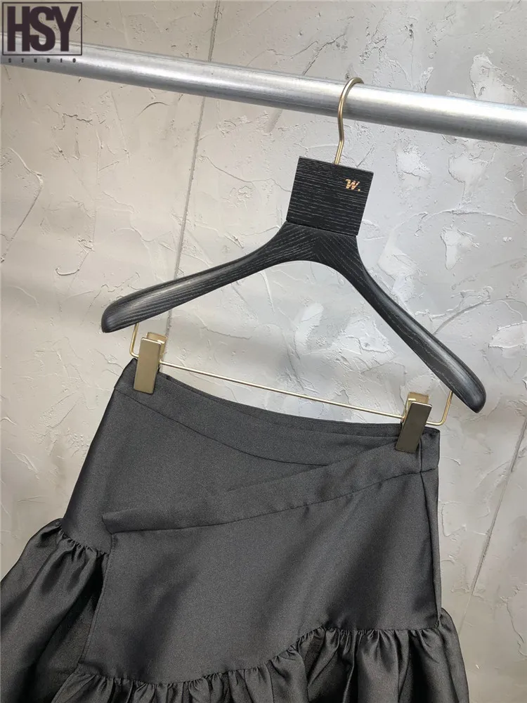 【HSY】2019 осень зима новые женские черные Асимметричные подол широкий тип