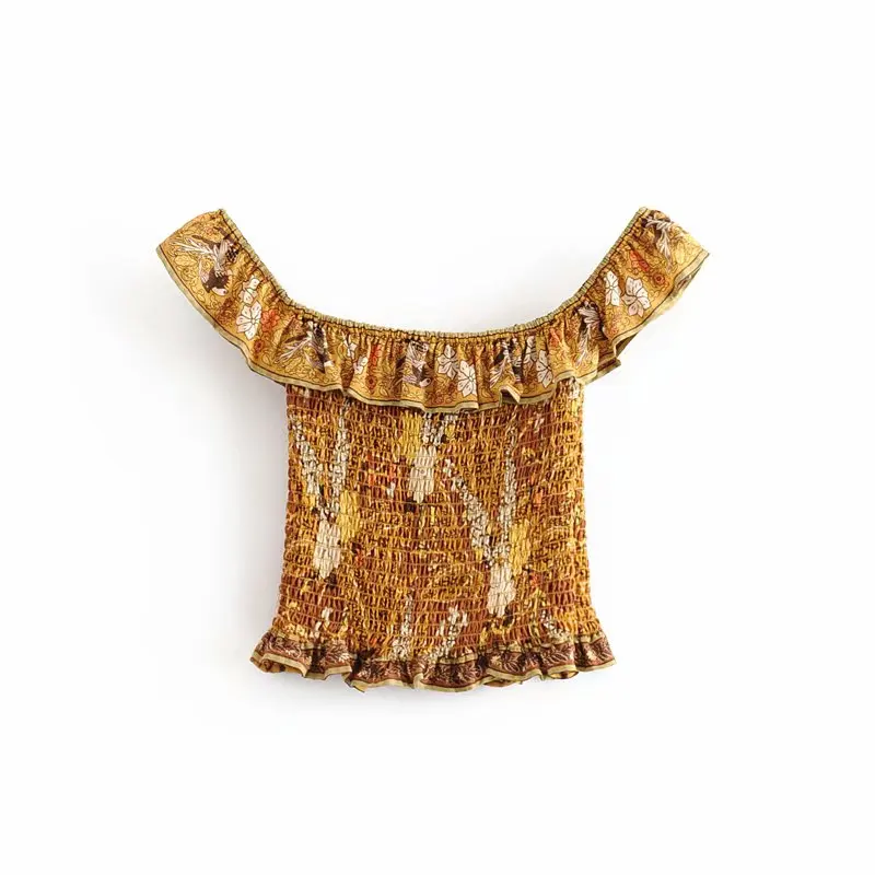 Женский винтажный топ с открытыми плечами вырезом лодочкой и оборками|Футболки| |