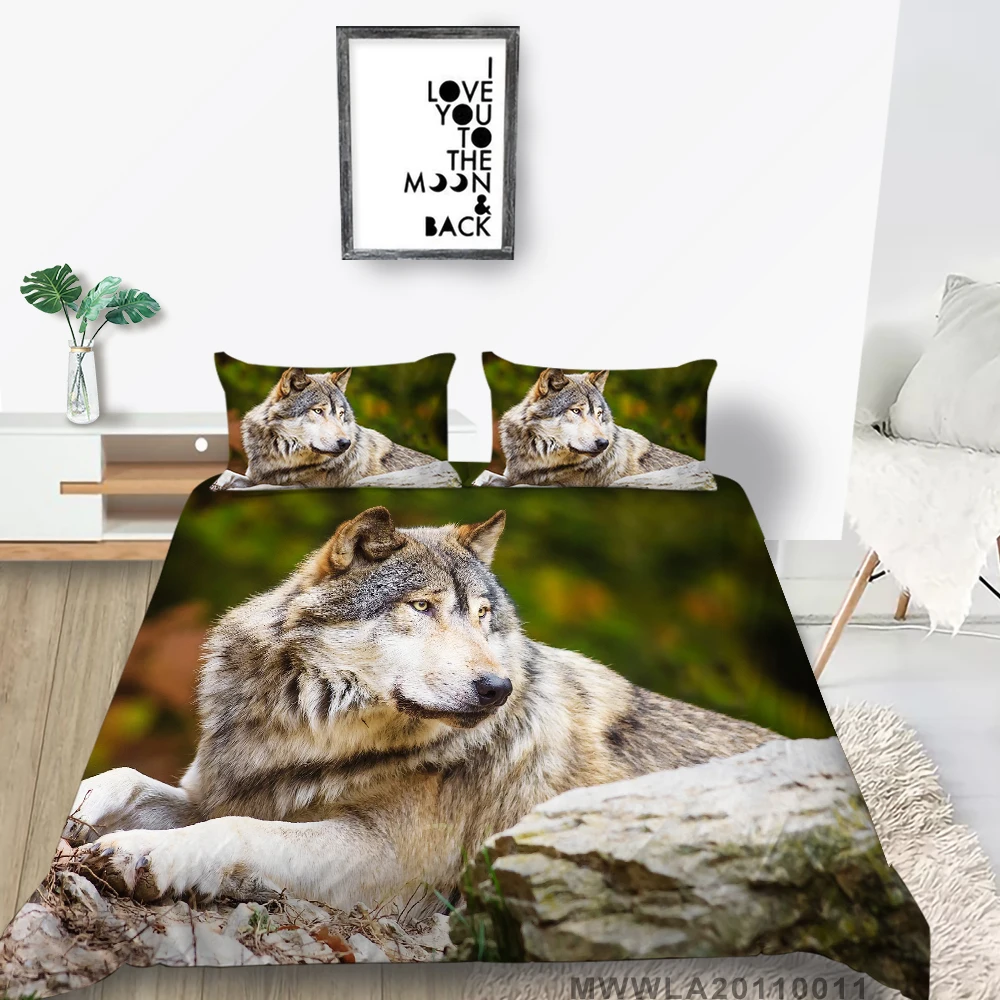 

Brown Wolf Bed Set Twin Fashionable 3D Printed Duvet Cover Nature King Queen Full Single Double Hot Sale Bedding Set