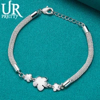 urpretty 925 sterling silver flower chain bracelet for women wedding engagement party charm jewelry