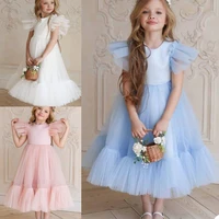 custom made light blue flower girl dresses for wedding satin tulle girls pageant dress ankel length first communion gowns