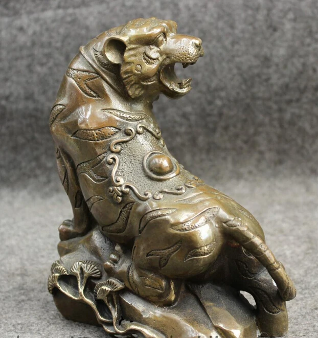 Китайские бронзовые богатые монетки из сосны дикая тигриная статуя скульптура