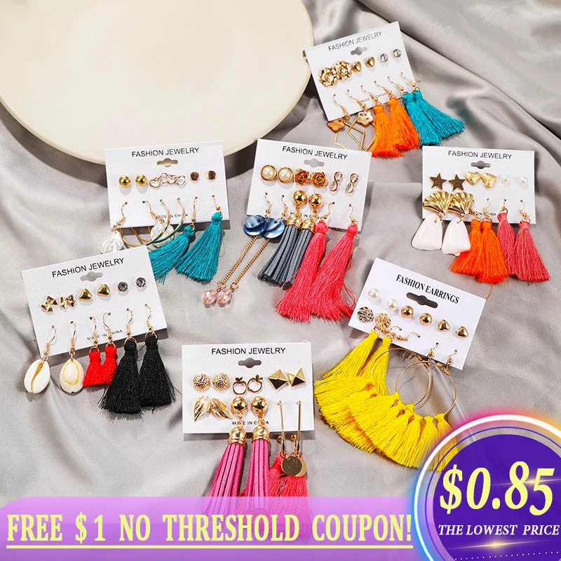 Модные богемные серьги с кисточками длинные для женщин искусственные кристаллы