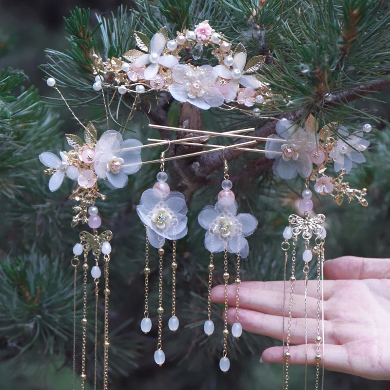 

Chinese Style Ancient Headgear Alloy Flower Butterfly Style Earrings And Hairpin Set Hair Accessories