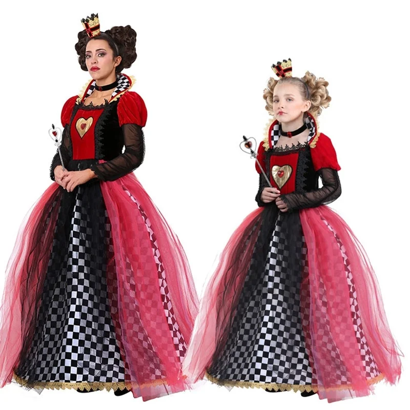 

Volwassen Vrouwen Rode Koningin Van Harten Kostuum Sexy Alice In Wonderland Queen Kostuum Halloween Carnaval Uniform Voor