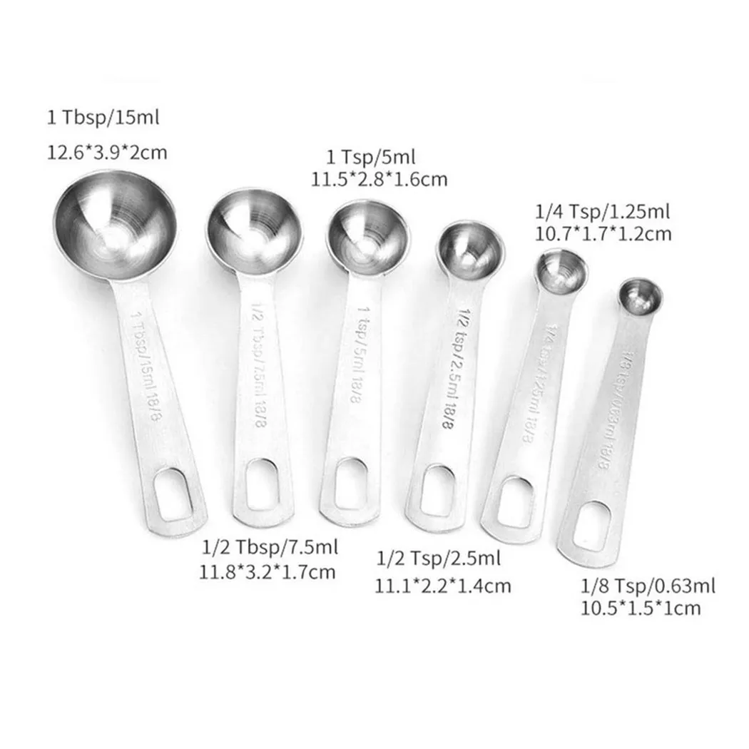 

6Pcs Measuring Spoon Stainless Steel Coffee Measuring Spoons Tea Seasoning Multiple Size Measuring Spoon Kitchen Tools