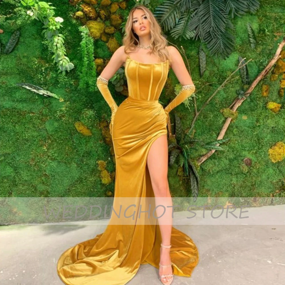 

Strapless Velor Evening Dresses Long Luxury 2021 Women Sexy Elegant Ball Gowns Mermaid Vintage Simple Celebrity robes de soire