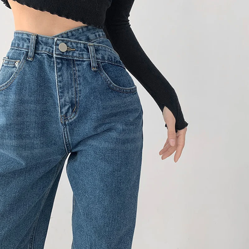 

High Waist Blue Jeans Harajuku Korean Chic Harajuku Denim Pants Wild Daily Casual Girl Loose Trouser Streetwear Jean Femme