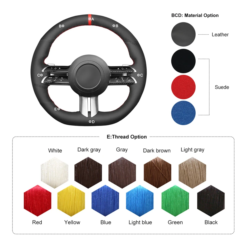 

MEWANT Black Suede Car Steering Wheel Cover Braid for Mercedes Benz C-Class W206 E-Class W213 S-Class W223 2021