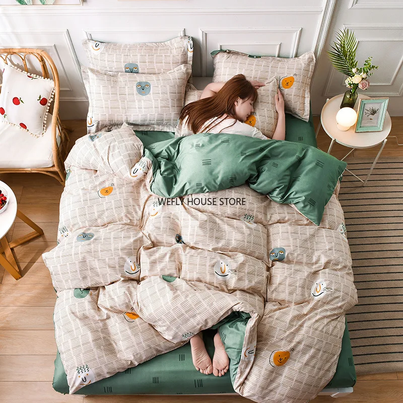 

220x240 King Size Cartoon Bedding Set Plaid Stripe Duvet Cover Set Single Double Queen Bed Linen Modern Quilt Covers Bedclothes