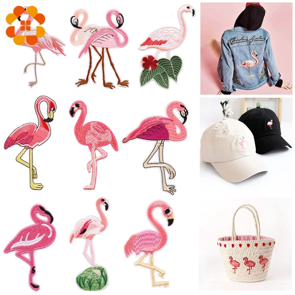 4 шт./лот красивые нашивки с вышивкой фламинго для одежды швейные наклейки