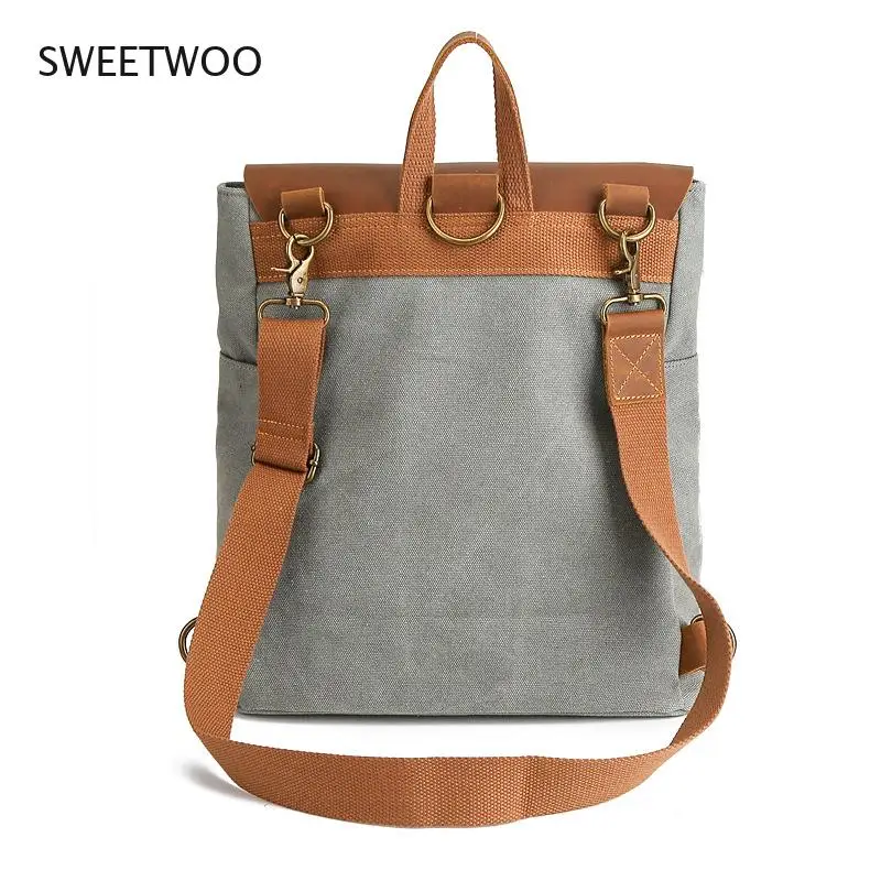 

Canvas Bag Backpack Female 2021 New Retro Crazy Horse Leather Female European and American Backpack One-Shoulder Messenger Bag
