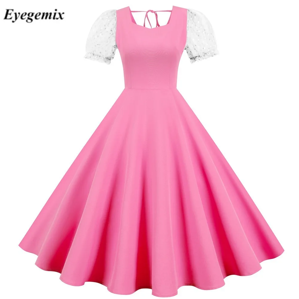 Женское винтажное платье с пышной юбкой junxi WAN черно-белое однотонное вечернее в