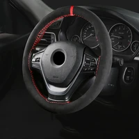 black suede red mark braid on steering wheel car steering wheel cover diameter 15inch 38cm auto car accessories