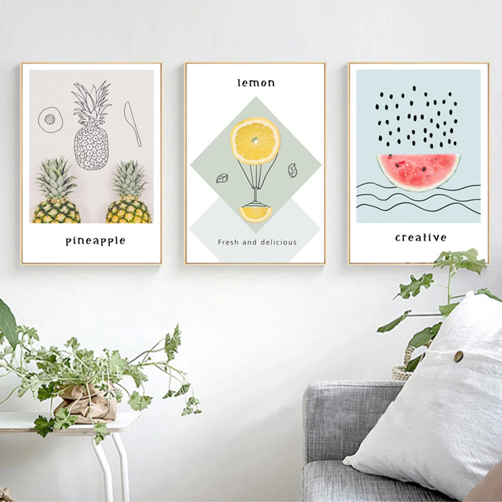 Мультяшный арбуз лимонное искусство картина плакат и принты настенные картины