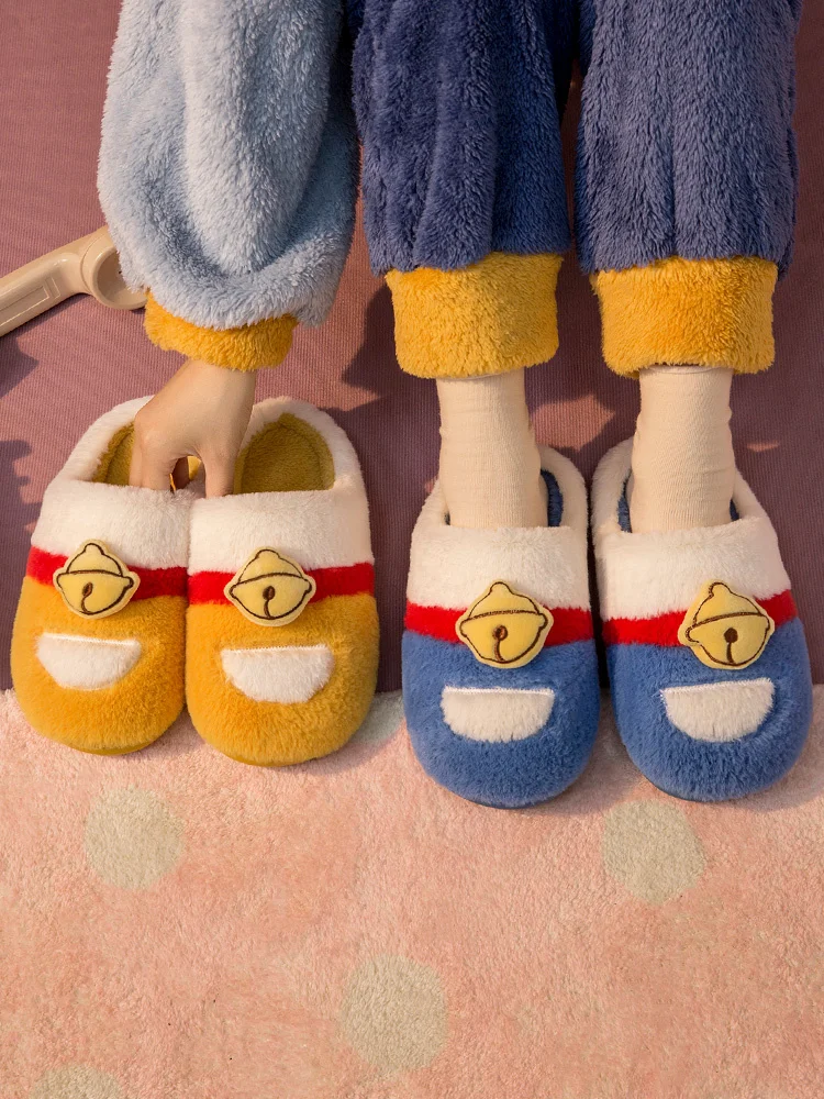 Тапочки женские хлопковые милые плюшевые домашние тапочки с колокольчиком для