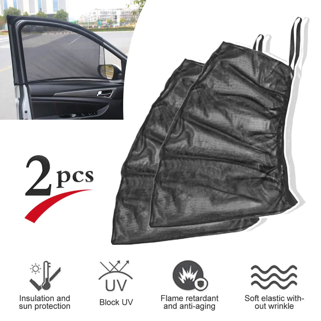 

Universal 2pcs Car Sun Shade Side Window Sunshade Cover UV Protect Perspective Mesh Windows Can Be Open Car Accessories