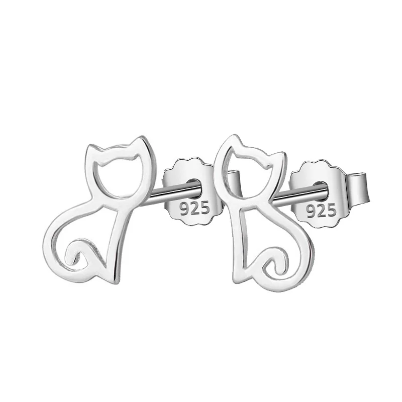 Trusta, 925 пробы, серебряные серьги, модные милые миниатюрные симметричные серьги-гвоздики в виде кота, подарок для школьниц, дочери, DS011
