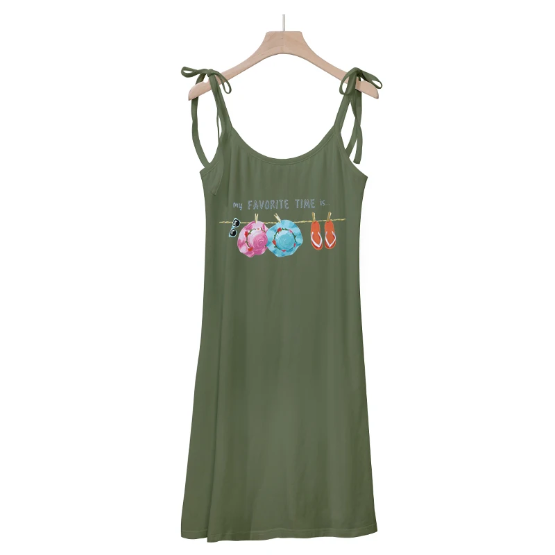 

Sleeveless Casual Knit Cotton Women Dress Letter Printing Mini Dress for Home M30414