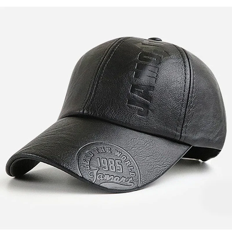 Бейсболка из искусственной кожи на осень и зиму Мужская Уличная Кепка с тисненым
