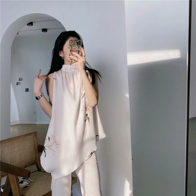 Элегантная атласная летняя блузка для женщин 2020 водолазка асимметричный подол