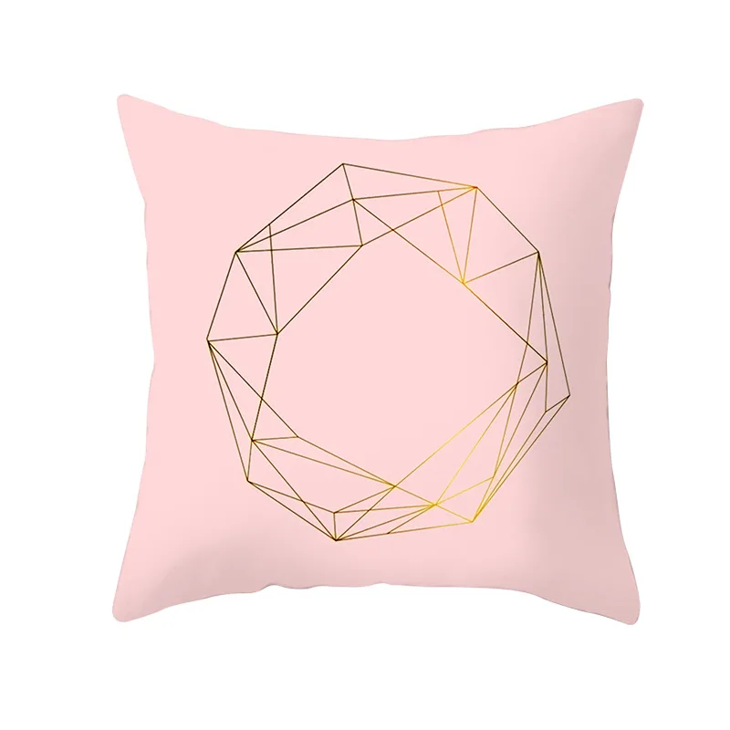 

Pink Gold Abstract Pillow Cover Geometry Peach Skin Pillow Case Sofa Car Soft 45X45 Cushion Cover Home Decorative Throw Pilows