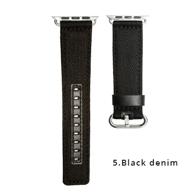 Black denim Мягкую хлопчатобумажную ткань и из натуральной кожи петлевой спортивный ремешок для смарт-часов apple watch 4 44/40 мм браслет ремешок для наручных часов iwatch серии 1/2/3, 42 мм, 38 мм - Цвет ремешка: Black denim