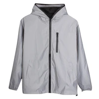unisex long sleeve zipper reflective jacket hooded windbreaker streetwear coat