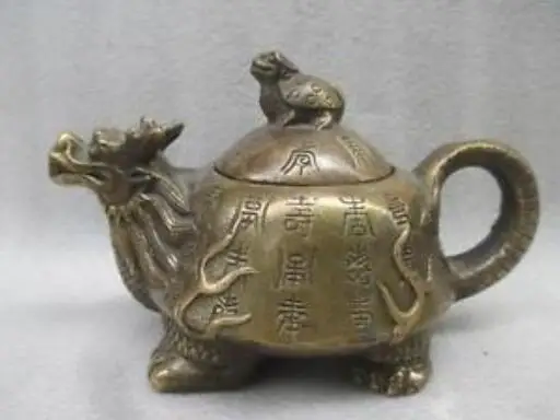 

Sculpture manuelle ancienne chinoise en cuivre | Motif tortue dragon mère et enfant, décoration théière bronze, sortie d'usine