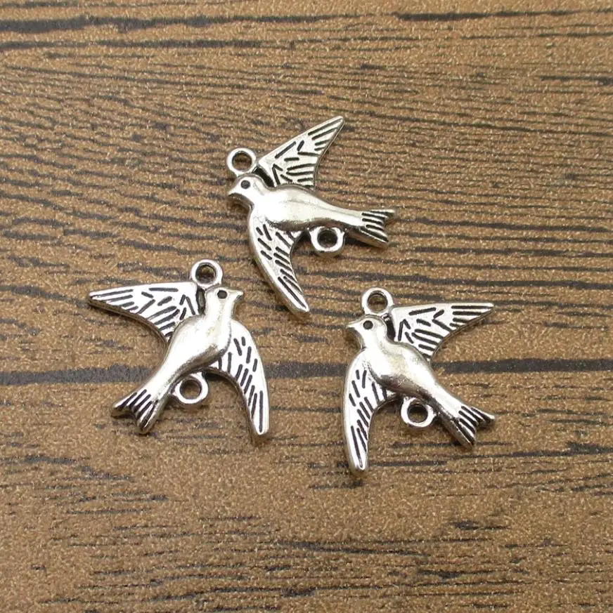 Tibetan Silver Sparrow Charms 30PCS/Lot 22×18mm DIY Supplies Birds Connector Swallow Pendant Antique Tone-RS743 | Украшения и