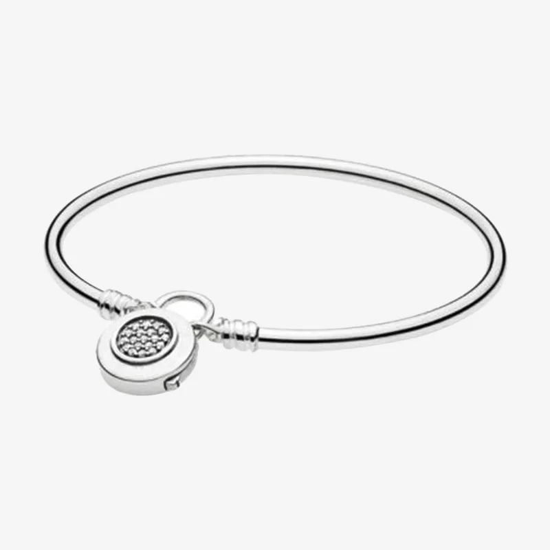

Original 925 Sterling Silver Pan Bracelet New Round Padlock Base Bracelet Fit European Charm Bracelets Women Jewelry