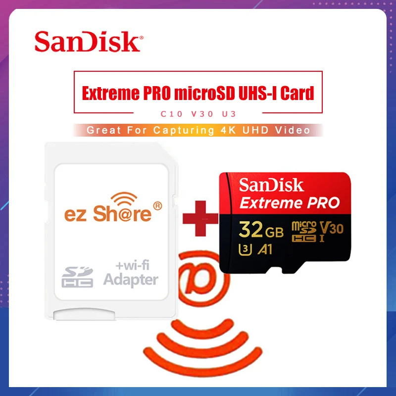 Ezshare беспроводной wifi адаптер + sandisk Экстрим Pro Micro SD карта 128 ГБ 32 64 Гб microsd U3 4K памяти