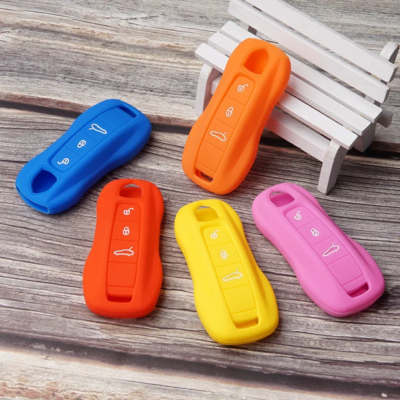 Цветной силиконовый чехол с Дистанционным Ключом для защиты кожи Porsche Cayenne Macan 911